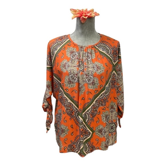 Primark Orange Paisley Boho
Print Blouse Top New With Tags Tie Sleeve Size 8 - Picture 1 of 10